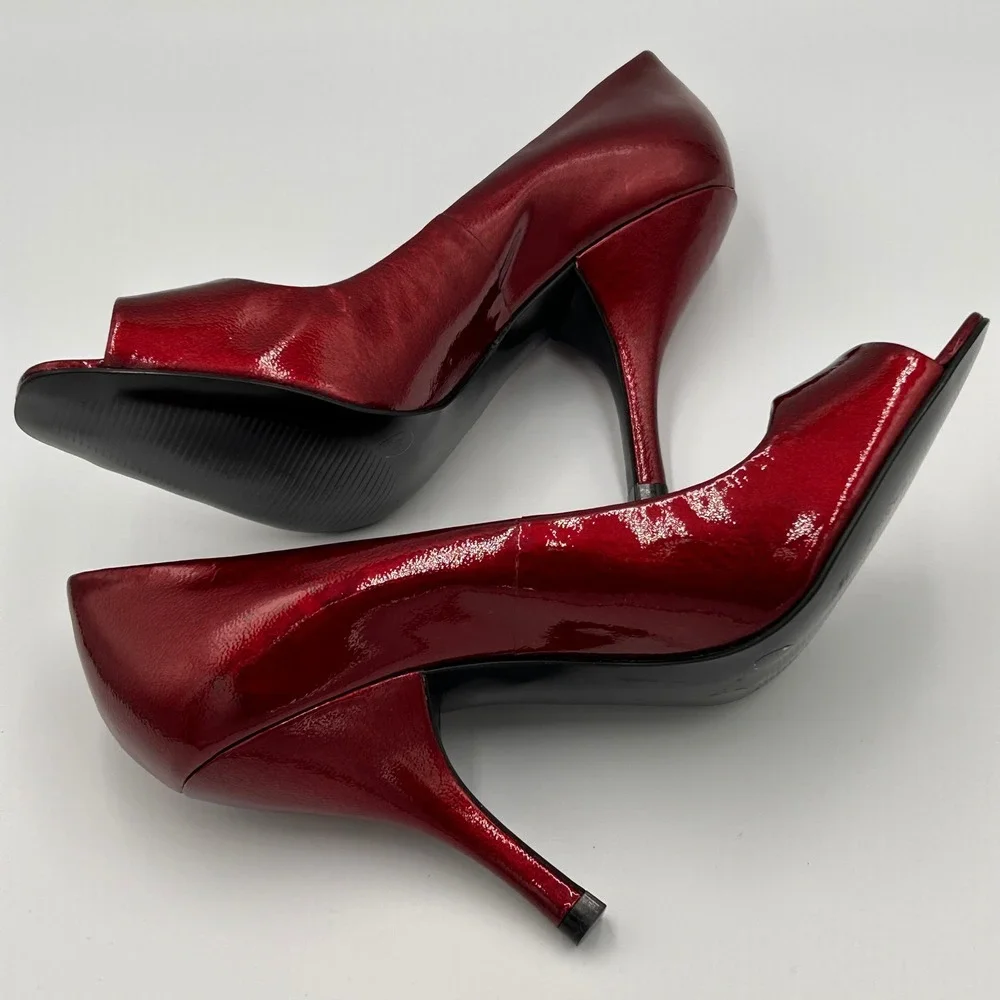 BCBGirls Patent Leather Peep Toe‎ Stiletto Heels Women's Size 8.5 Red